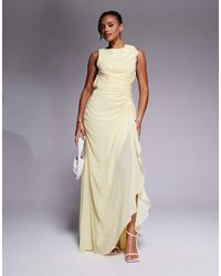ASOS - Gathered Waist Ruffle Maxi Dress With Open Back - Lyst