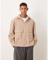 ASOS - Chemise oversize en sergé avec poches cargo et col à revers - marron - Lyst