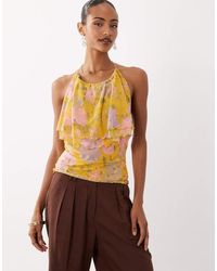ASOS - Printed Mesh Ruffled Halter Neck Cami Top - Lyst