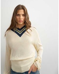 TOPSHOP - Knitted Striped High V Jumper - Lyst