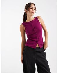 ASOS - Wide Neck Ribbed Button Through Tank Top - Lyst