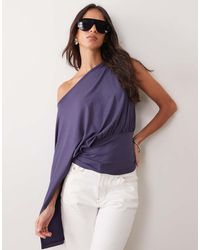 ASOS - Slash Neck Cinch Waist Top With Cape One Sleeve Detail - Lyst