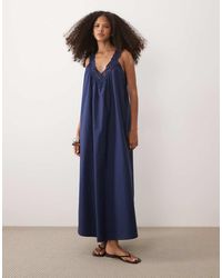 ASOS - V Neck Smock Poplin Maxi Sundress With Lace Overlay - Lyst
