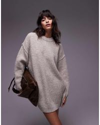 TOPSHOP - Vestito Corto Girocollo Oversize Color Avena Lavorato A Maglia Con Cuciture A Vista - Lyst