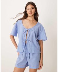 Luna - Short Sleeve Tie Front Top Pyjama Co Ord - Lyst