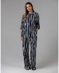 French Connection - Vertical Stripe Oversized Button-Up 3/4 Length Sleeve Shirt - Lyst