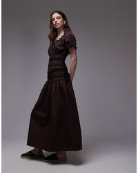 TOPSHOP - Robe froncée à mancherons et liens noirs contrastants sur les côtés - Lyst