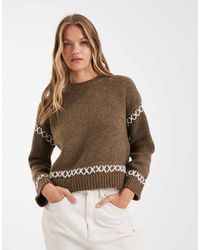 ONLY - Contrast Details Round Neck Jumper - Lyst