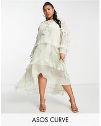 ASOS - Asos Design Curve Ruffle Midi Dress With Floral Embellishment And Tie Details - Lyst