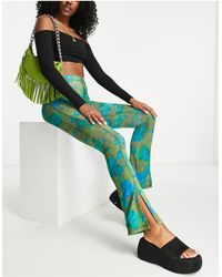 TOPSHOP - Floral Mesh Seam Skinny Flare Trouser With Front Hem Splits - Lyst
