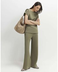 River Island - Premium Twill Wide Leg Joggers - Lyst
