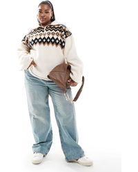 ASOS - Asos design curve – teddyfell-sweatshirt mit kurzem reißverschluss und norwegermuster - Lyst