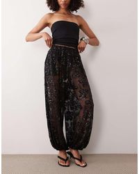 TFNC London - Floral Sequin Sheer Elasticated Waist Balloon Leg Trousers - Lyst
