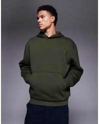 ASOS - Sudadera Verde Extragrande Con Capucha De Tejido Grueso Efecto Neopreno De - Lyst