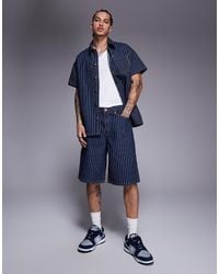 Liquor N Poker - Oversized Krijtstreep Denim Jorts - Lyst