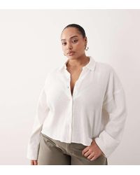 ASOS - Asos Design Curve Cropped Textured Cotton Shirt - Lyst