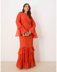 ASOS - Asos Design Curve Tiered Ruffle Long Sleeve Chiffon Maxi - Lyst