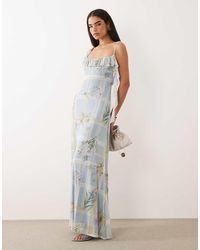 ASOS - Mesh Asymmetric Frill Detail Maxi Dress With Tie - Lyst