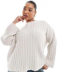 ASOS - Asos Design Curve Knitted Slash Neck Textured Rib Jumper - Lyst