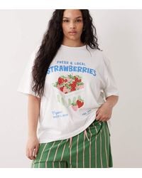 ASOS - Asos Design Curve Oversized Tee And Shorts Pyjama Set With Strawberry Graphic-green - Lyst