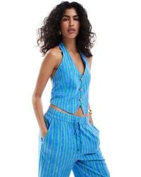 Mango - Chaleco A Rayas Azules Con Cuello Halter De (Parte De Un Conjunto) - Lyst