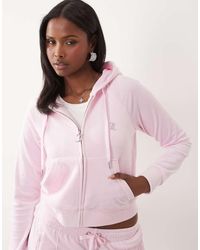 Juicy Couture - Sudadera Pastel De Velour Con Capucha, Cremallera Y Detalle De Logo De Strass (Parte De Un Conjunto) - Lyst