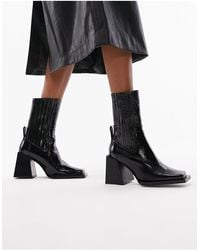 TOPSHOP - Polly Premium Leather Square Toe Heeled Chelsea Boots - Lyst