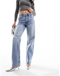 River Island - High Waist 90s Straight Leg Jeans With Rips - Lyst