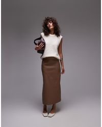 TOPSHOP - Faux Leather Clean Midi Skirt - Lyst