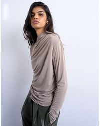 TOPSHOP - Cupro Ruched Long Sleeve Top - Lyst