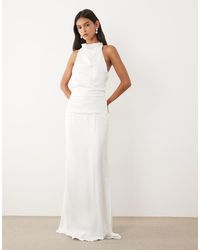 JW PEI - Bridal Satin Cowl Neck Backless Drape Detail Maxi Dress - Lyst