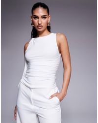 Kaiia - Exclusive Double Layered Slinky Ruched Drape Detail Sleeveless Top - Lyst