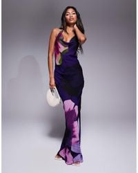 River Island - Maxi Jurk Met Halternek En Bloemenprint - Lyst