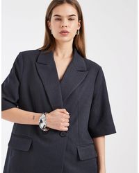 Vero Moda - Blazer d'ensemble oversize à manches courtes - foncé chiné - Lyst