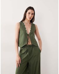 esmé studios - Esmee Tie Front Beach Top Co-ord With Cream Scallop Trim - Lyst