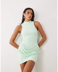 Wanderdoll - Margot Sculpted High Neck Sleeveless Drape Detail Mini Dress - Lyst