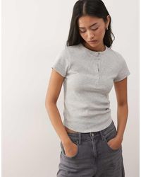 Collusion - Short Sleeve Ribbed Henley Top - Lyst
