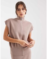 French Connection - Hoogsluitende Trui Met Korte Mouwen En Rits - Lyst