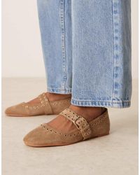 ASOS - Bailarinas Color Topo Estilo Merceditas De Ante Con Corchetes Larson De -Verde - Lyst