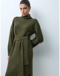 Pretty Lavish - Knitted High Neck Belted Midi Dress - Lyst