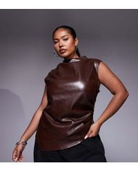ASOS - Asos Design Curve Leather Look Drape High Neck Asymmetric Smart Top - Lyst