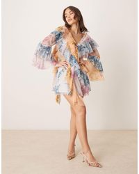 ASOS - Long Sleeve Spliced Mixed Floral Print Ruffled Smock Mini Dress - Lyst