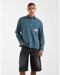 ASOS - Relaxed Twill Stripe Shirt With Chest Embroidery - Lyst