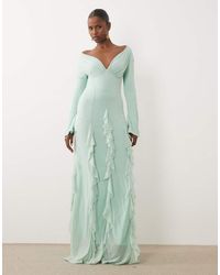 ASOS - Stretch Chiffon Off Shoulder Long Sleeve Maxi Dress With Godets - Lyst