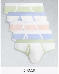 ASOS 5 Pack Briefs With Contrast Pastel Waistbands - White