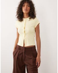 Miss Selfridge - Short Sleeve Ribbed Button Through Top - Lyst