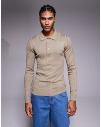 River Island - Polo Color Piedra Ajustado De Canalé De -Neutro - Lyst