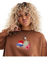 Daisy Street - Washed Sweatshirt With Mount Fuji Chest Embroidery - Lyst