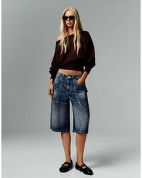 Bershka - Long Denim Bermuda Shorts With Pocket Detail - Lyst