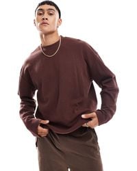ASOS - T-shirt texturé oversize à manches longues et fentes latérales - foncé - Lyst